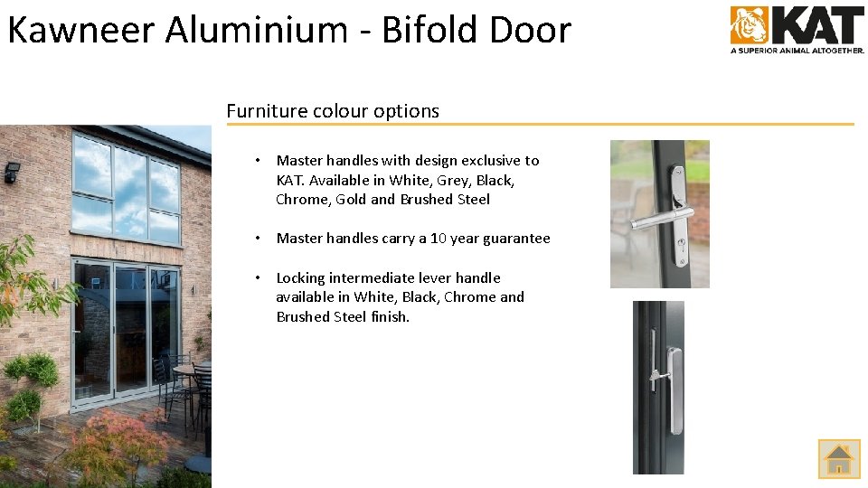 Kawneer Aluminium - Bifold Door Furniture colour options • Master handles with design exclusive