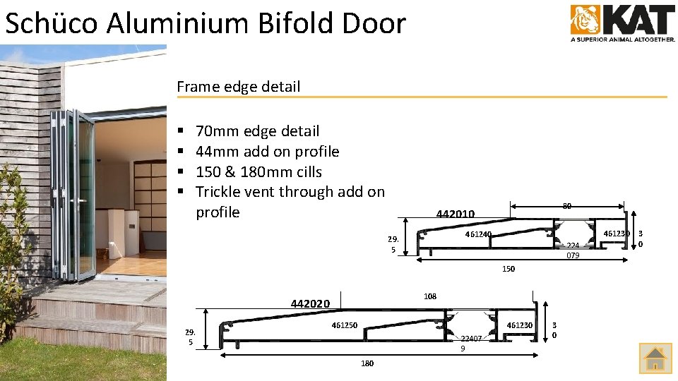 Schüco Aluminium Bifold Door Frame edge detail § § 70 mm edge detail 44