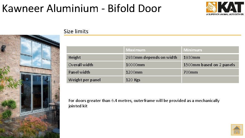 Kawneer Aluminium - Bifold Door Size limits Maximum Minimum Height 2930 mm depends on