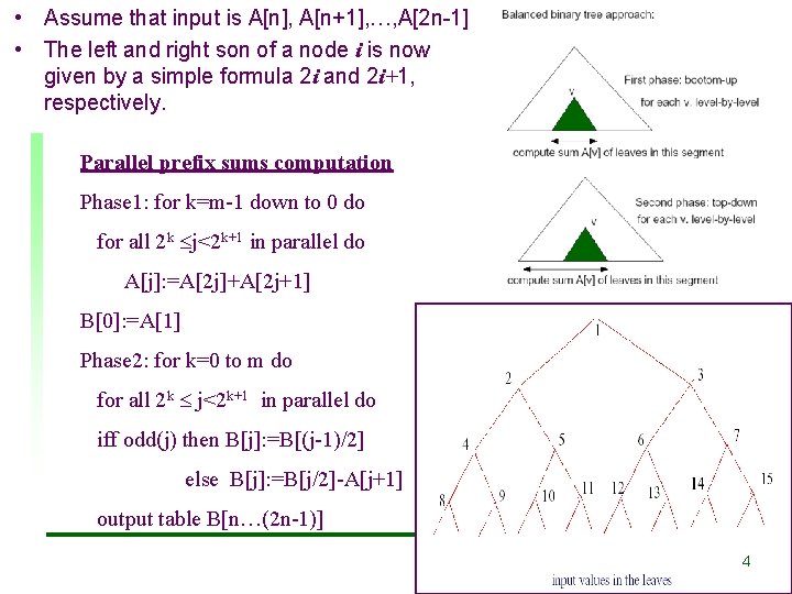  • Assume that input is A[n], A[n+1], …, A[2 n-1] • The left