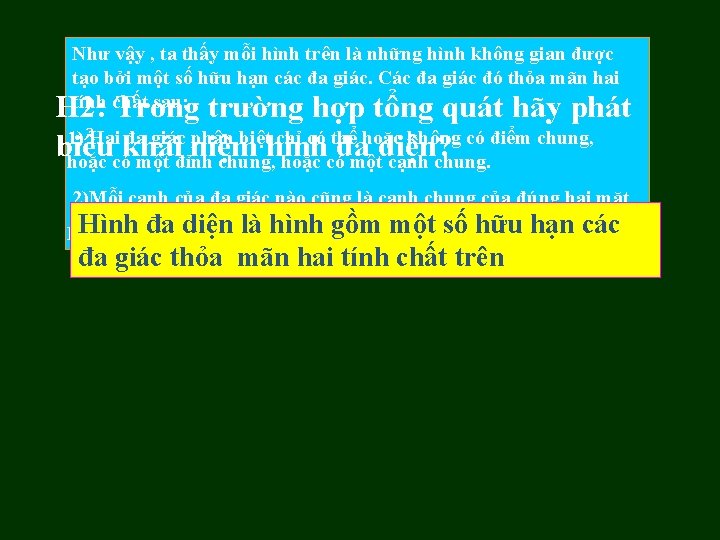 Như vậy , ta thấy mỗi hình trên là những hình không gian được