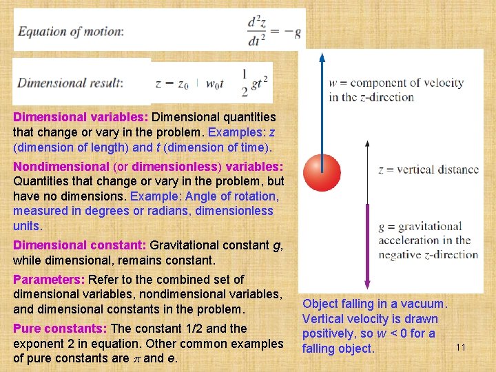 Dimensional variables: Dimensional quantities that change or vary in the problem. Examples: z (dimension