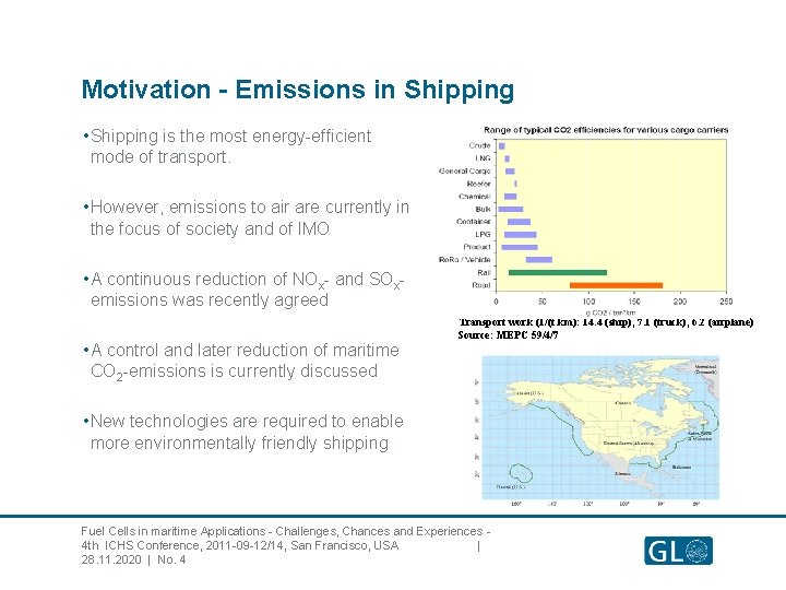 Motivation - Emissions in Shipping • Shipping is the most energy-efficient mode of transport.