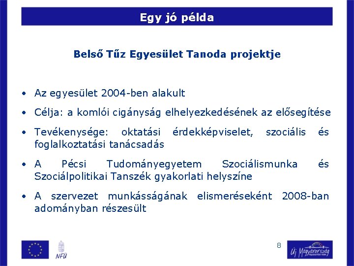 Egy jó példa Belső Tűz Egyesület Tanoda projektje • Az egyesület 2004 -ben alakult