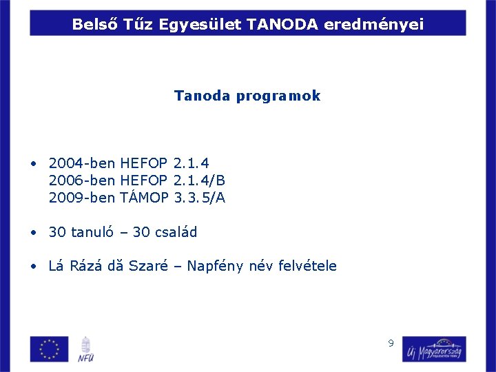 Belső Tűz Egyesület TANODA eredményei Tanoda programok • 2004 -ben HEFOP 2. 1. 4