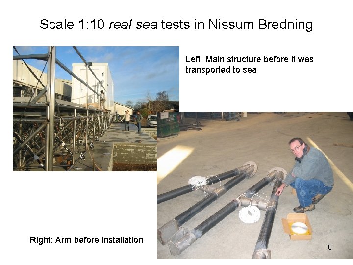 Scale 1: 10 real sea tests in Nissum Bredning Left: Main structure before it