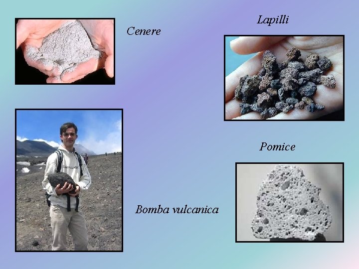Cenere Lapilli Pomice Bomba vulcanica 