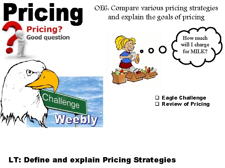 OE 6: Compare various pricing strategies and explain the goals of pricing How much