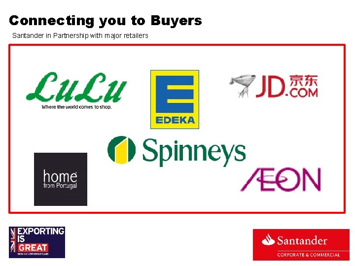 Connecting you to Buyers Santander in Partnership with major retailers Connecting you to Buyers Santander in Partnership with major retailers