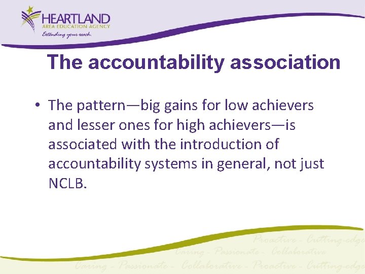 The accountability association • The pattern—big gains for low achievers and lesser ones for The accountability association • The pattern—big gains for low achievers and lesser ones for