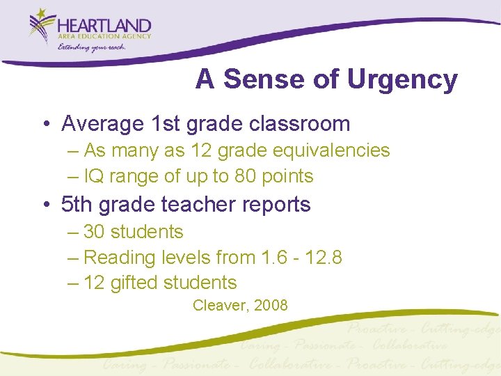 A Sense of Urgency • Average 1 st grade classroom – As many as