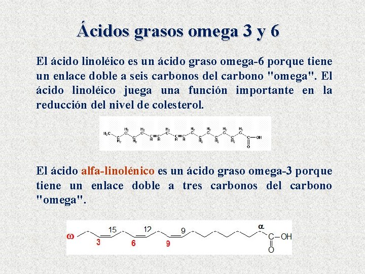 Ácidos grasos omega 3 y 6 El ácido linoléico es un ácido graso omega-6