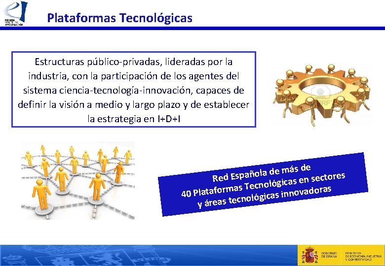 Plataformas Tecnológicas Estructuras público-privadas, lideradas por la industria, con la participación de los agentes