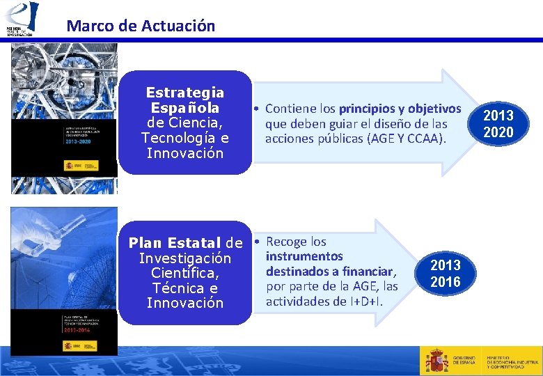 Marco de Actuación Estrategia Española de Ciencia, Tecnología e Innovación • Contiene los principios