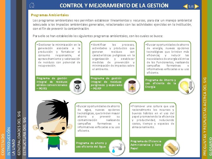 5/6 Programas Ambientales Los programas ambientales nos permiten establecer lineamientos y recursos, para dar 5/6 Programas Ambientales Los programas ambientales nos permiten establecer lineamientos y recursos, para dar