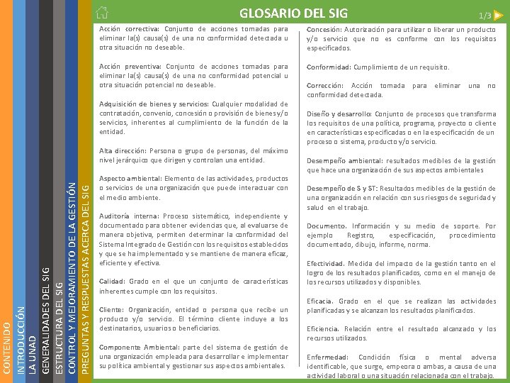 CONTENIDO INTRODUCCIÓN LA UNAD GENERALIDADES DEL SIG ESTRUCTURA DEL SIG CONTROL Y MEJORAMIENTO DE CONTENIDO INTRODUCCIÓN LA UNAD GENERALIDADES DEL SIG ESTRUCTURA DEL SIG CONTROL Y MEJORAMIENTO DE