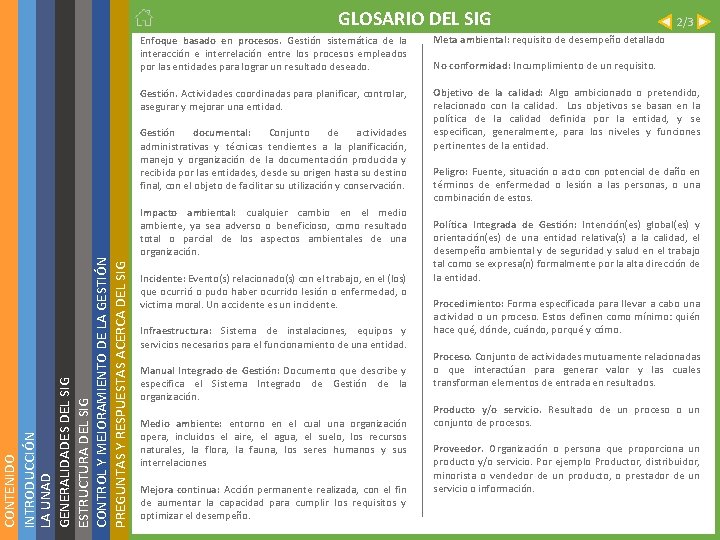 CONTENIDO INTRODUCCIÓN LA UNAD GENERALIDADES DEL SIG ESTRUCTURA DEL SIG CONTROL Y MEJORAMIENTO DE CONTENIDO INTRODUCCIÓN LA UNAD GENERALIDADES DEL SIG ESTRUCTURA DEL SIG CONTROL Y MEJORAMIENTO DE