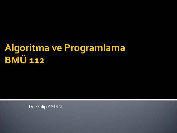 Algoritma ve Programlama BMÜ 112 Dr. Galip AYDIN 