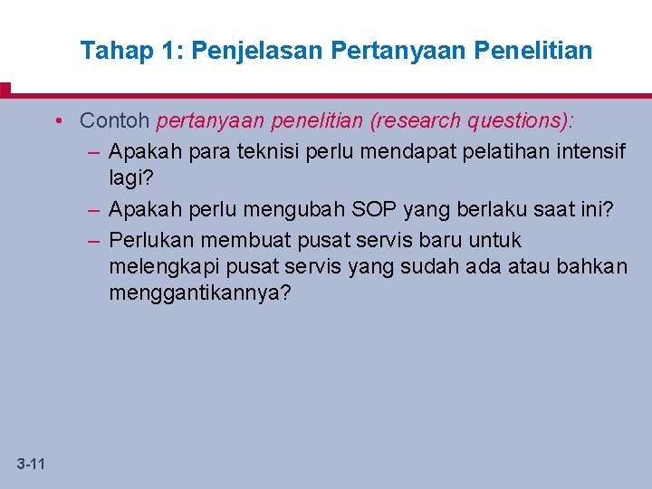 Stage the. Pertanyaan Research Question Tahap 1: 1: Clarifying Penjelasan Penelitian • Contoh pertanyaan