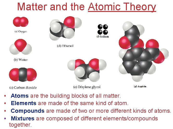 Matter and the Atomic Theory • • Atoms are the building blocks of all