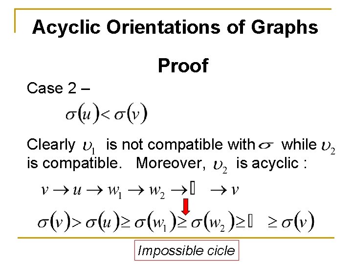 Acyclic Orientations of Graphs Proof Case 2 – Clearly is not compatible with while