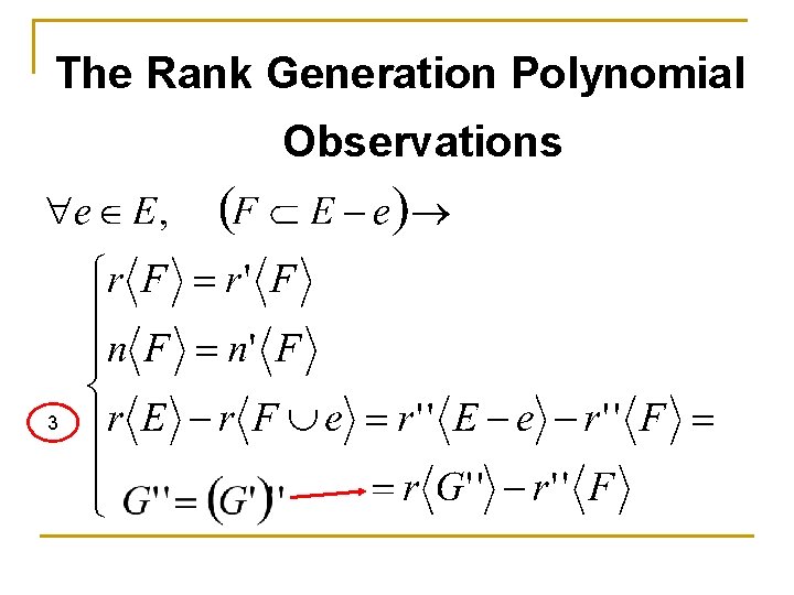 The Rank Generation Polynomial Observations 3 