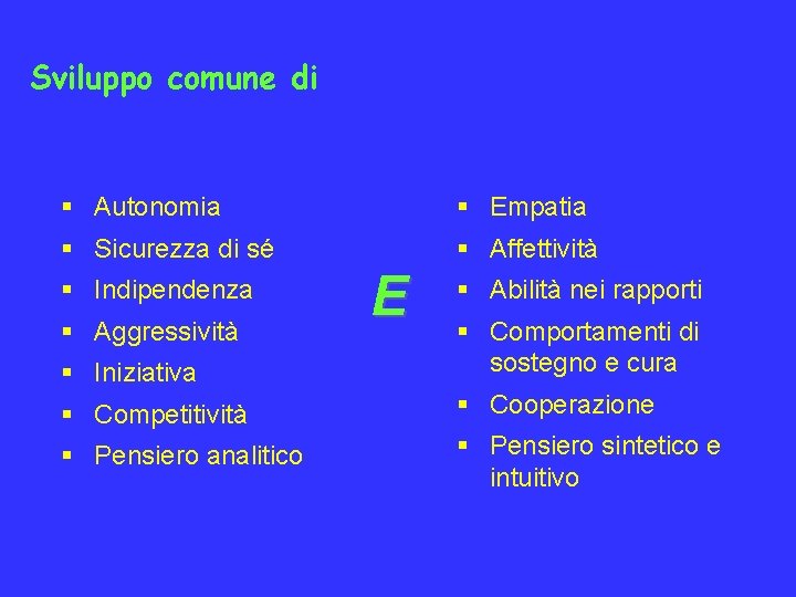 Sviluppo comune di § Autonomia § Empatia § Sicurezza di sé § Affettività §