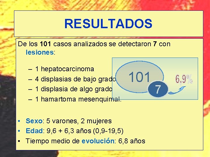 RESULTADOS De los 101 casos analizados se detectaron 7 con lesiones: – – 1 RESULTADOS De los 101 casos analizados se detectaron 7 con lesiones: – – 1