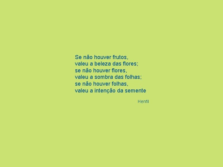 Se não houver frutos, valeu a beleza das flores; se não houver flores, valeu