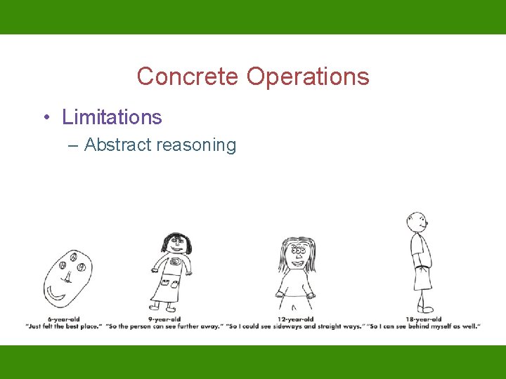 Concrete Operations • Limitations – Abstract reasoning 