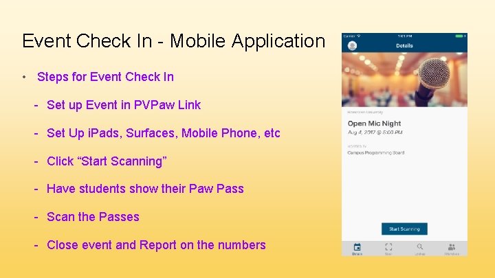 Event Check In - Mobile Application • Steps for Event Check In - Set