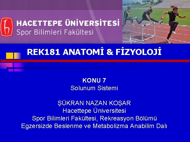 REK 181 ANATOMİ & FİZYOLOJİ KONU 7 Solunum Sistemi ŞÜKRAN NAZAN KOŞAR Hacettepe Üniversitesi