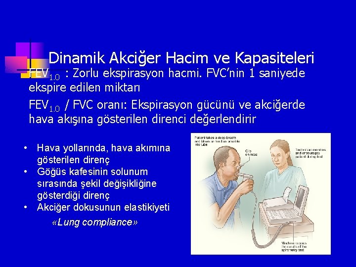 Dinamik Akciğer Hacim ve Kapasiteleri FEV 1. 0 : Zorlu ekspirasyon hacmi. FVC’nin 1