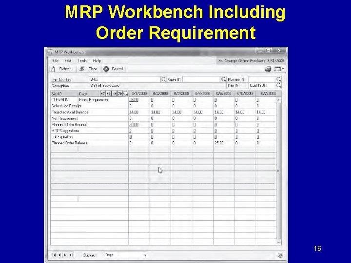 MRP Workbench Including Order Requirement 16 