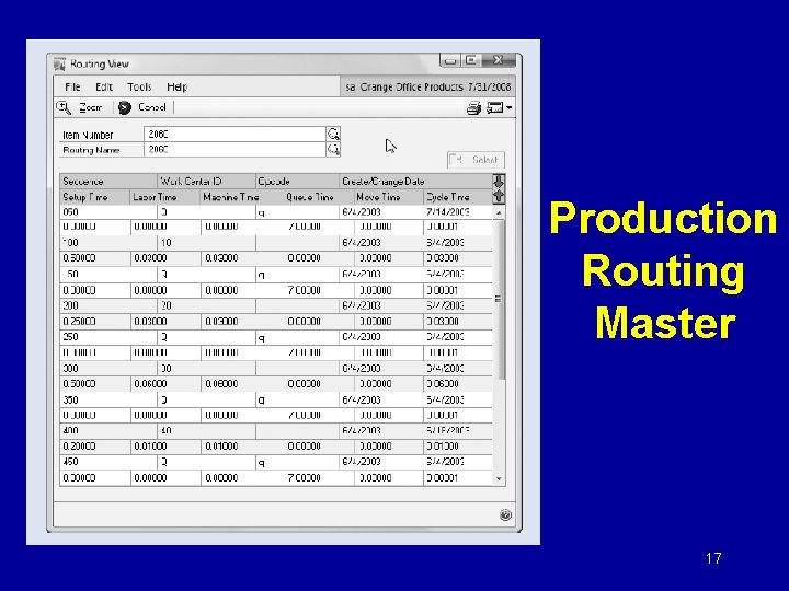 Production Routing Master 17 