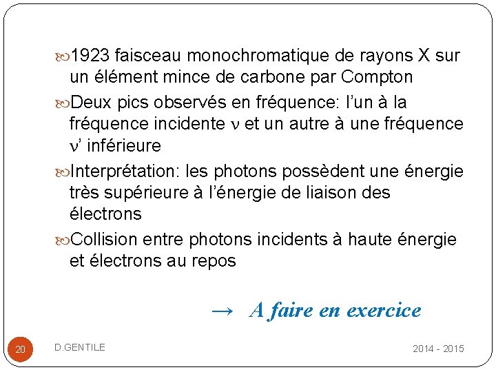  1923 faisceau monochromatique de rayons X sur un élément mince de carbone par