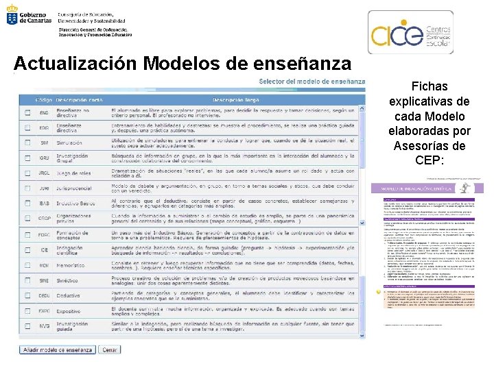 Actualización Modelos de enseñanza Fichas explicativas de cada Modelo elaboradas por Asesorías de CEP: