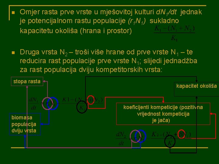 n Omjer rasta prve vrste u mješovitoj kulturi d. N 1/dt jednak je potencijalnom