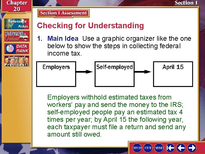 Checking for Understanding 1. Main Idea Use a graphic organizer like the one below