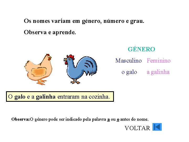 Os nomes variam em género, número e grau. Observa e aprende. GÉNERO Masculino Feminino