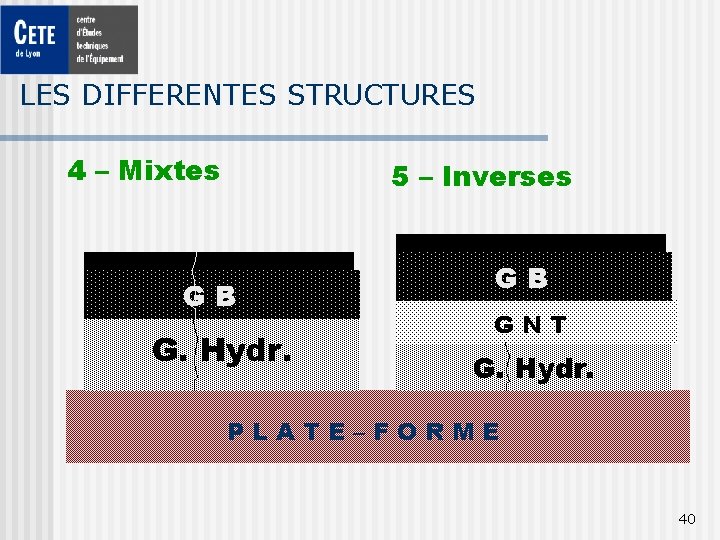 LES DIFFERENTES STRUCTURES 4 – Mixtes 5 – Inverses GB G. Hydr. GB GNT