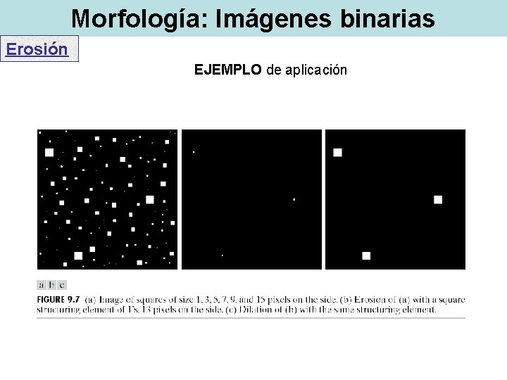 Morfología: Imágenes binarias Erosión EJEMPLO de aplicación Morfología: Imágenes binarias Erosión EJEMPLO de aplicación