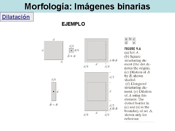 Morfología: Imágenes binarias Dilatación EJEMPLO Morfología: Imágenes binarias Dilatación EJEMPLO