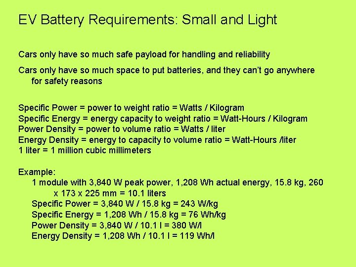 EV Battery Requirements: Small and Light Cars only have so much safe payload for
