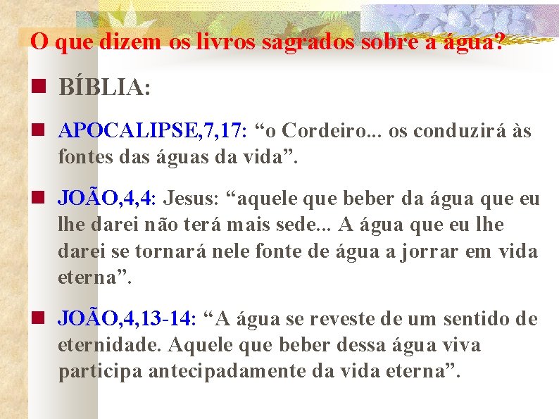 O que dizem os livros sagrados sobre a água? BÍBLIA: APOCALIPSE, 7, 17: “o