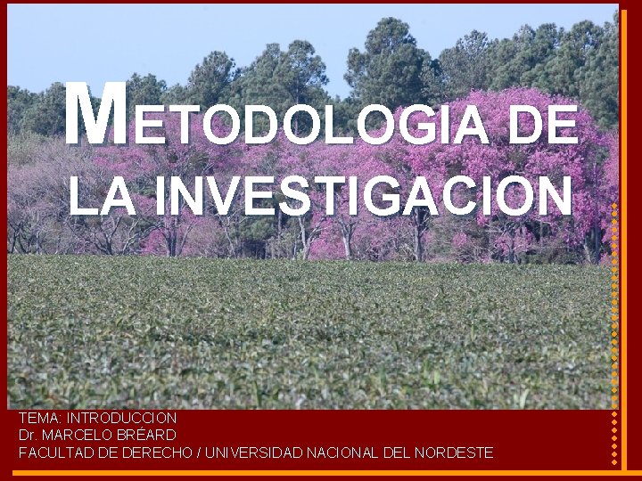 METODOLOGIA DE LA INVESTIGACION TEMA: INTRODUCCION Dr. MARCELO BRÉARD FACULTAD DE DERECHO / UNIVERSIDAD