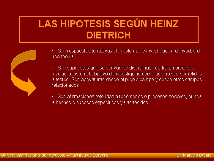 LAS HIPOTESIS SEGÚN HEINZ DIETRICH • Son respuestas tentativas al problema de investigación derivadas