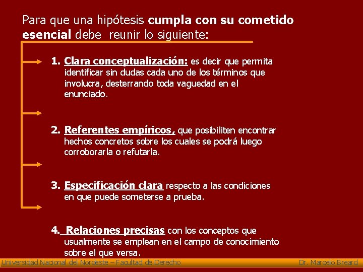 Para que una hipótesis cumpla con su cometido esencial debe reunir lo siguiente: 1.