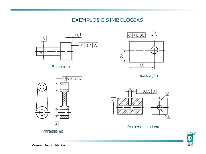 EXEMPLOS E SIMBOLOGIAS Batimento Localização Paralelismo Desenho Técnico Mecânico Perpendicularismo EXEMPLOS E SIMBOLOGIAS Batimento Localização Paralelismo Desenho Técnico Mecânico Perpendicularismo