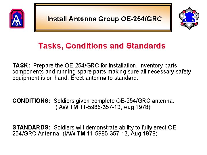 A 5 Install Antenna Group OE-254/GRC Tasks, Conditions and Standards TASK: Prepare the OE-254/GRC